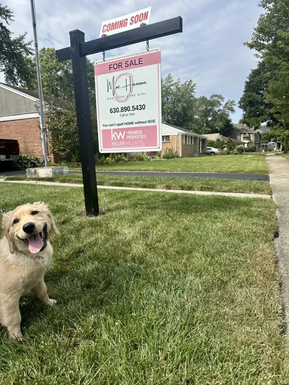 Moe Hannon coming soon and for sale yard sign outside a DuPage County home